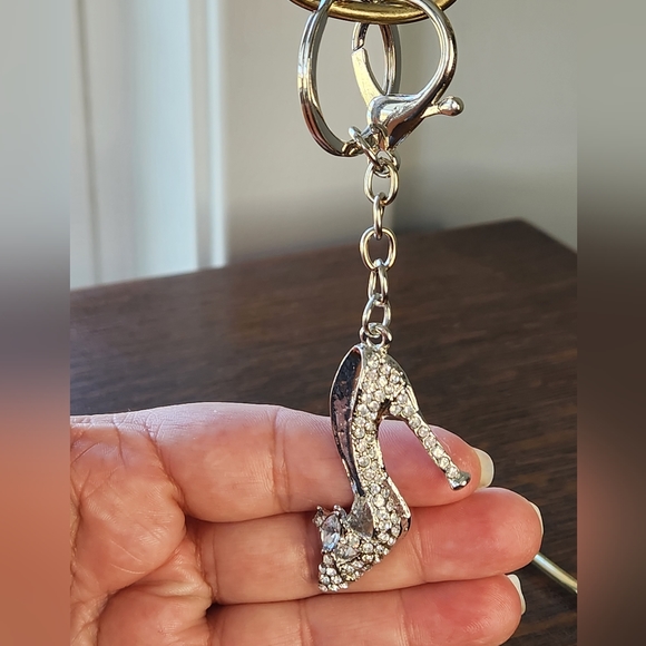 NWT STUDDED HIGH HEEL SHOE BAG CHARM metal and crystals - Picture 2 of 3